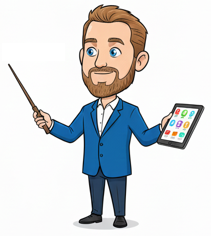 Teacher pointing — About Me